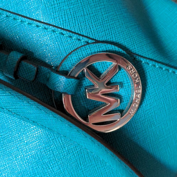 Michael Kors Charlotte Jet Set Teal Saffiano Leather Purse Peacock Seafoam - Picture 7 of 9